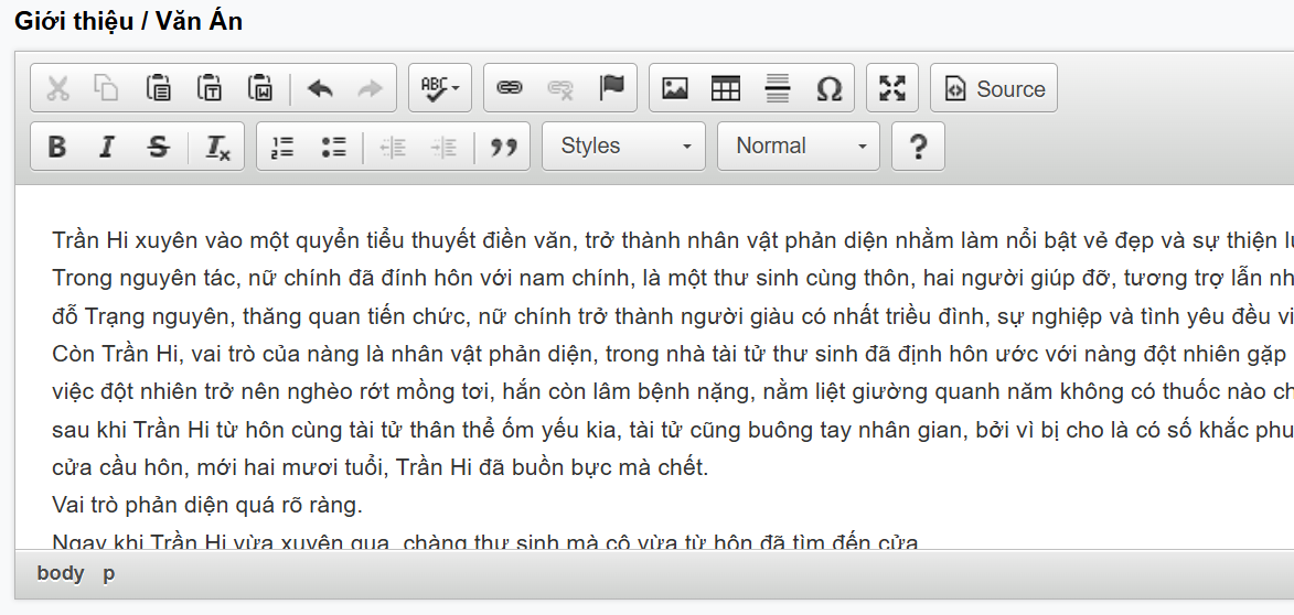 Soạn văn án truyện trong CKEditor