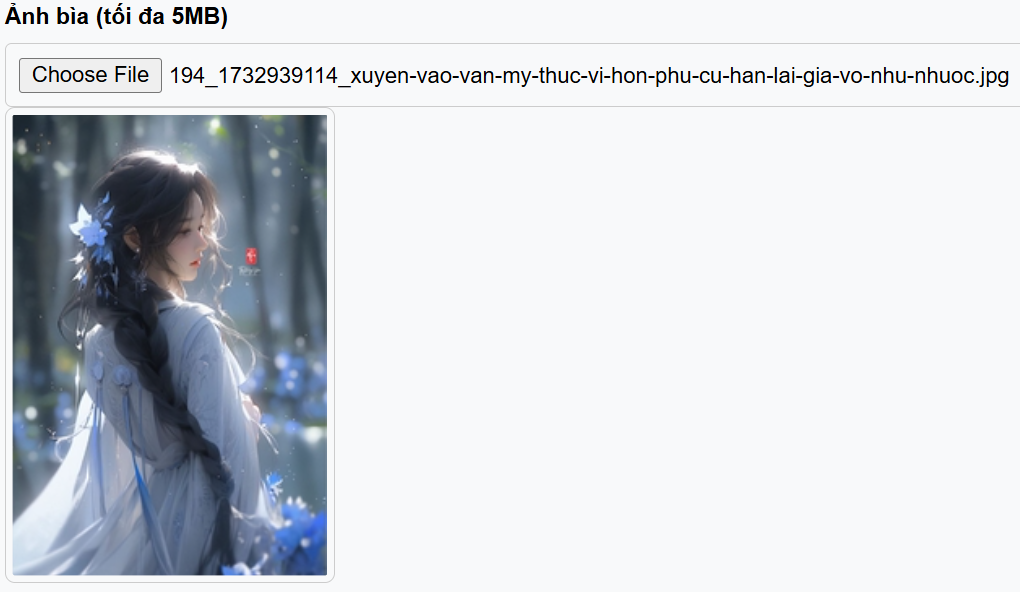 Upload và xem trước ảnh bìa truyện