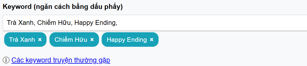Chọn thể loại và thêm keyword cho truyện